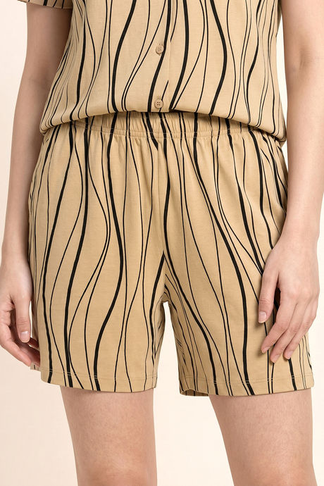 Zivame Wavy Stripes Knit Cotton Short Set - Warm Sand — image 4